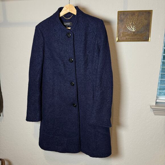 Women's Ellen Tracy Navy Wool Blend Button Front Coat with Pockets Size 4 NEW - Picture 9 of 9